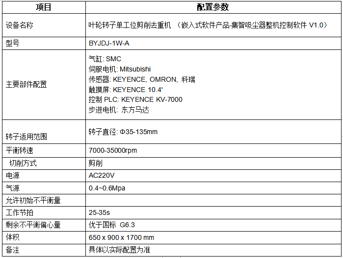吸塵器整理平衡機設備參數(shù)